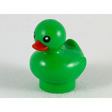 bright green duckling with molded red beak and printed black eyes pattern