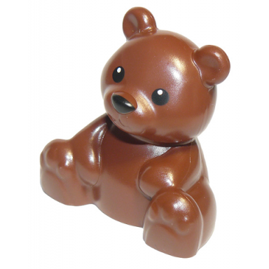reddish brown duplo bear baby cub sitting with black eyes and nose pattern teddy bear