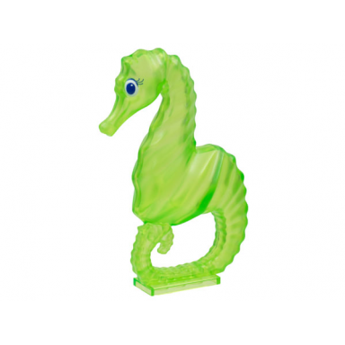 trans-light bright green seahorse with black blue and white eyes pattern