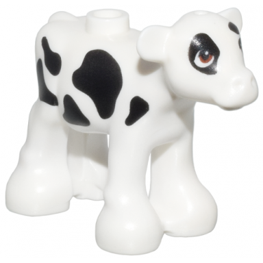 white calf baby cow friends with reddish brown eyes and black spots pattern