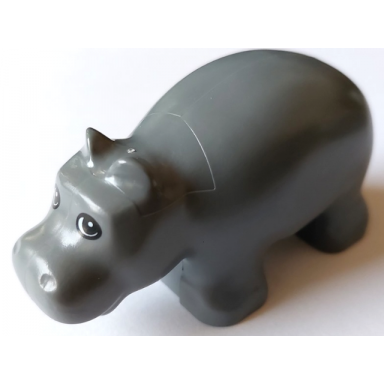dark bluish gray duplo hippo baby with black and white eyes pattern