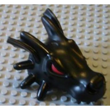 black duplo dragon head with red eyes black spikes and teeth pattern