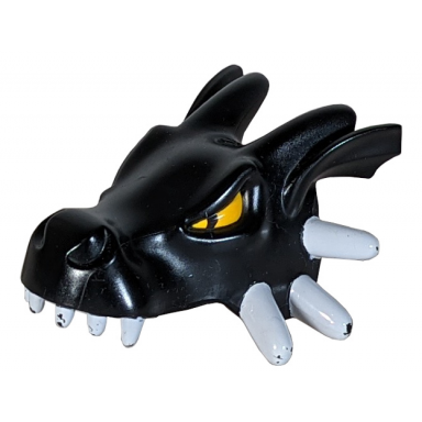 duplo dragon head with yellow eyes white spikes and teeth pattern