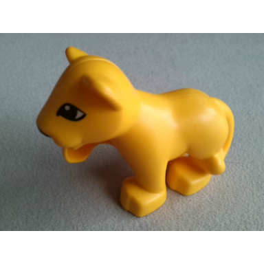 bright light orange duplo lion baby cub raised paw eyes top straight pattern
