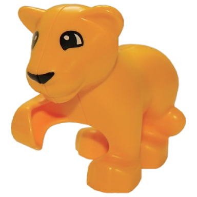 bright light orange duplo lion baby cub raised paw eyes top semicircular pattern