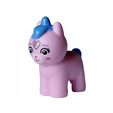 bright pink kittycorn baby gabbys dollhouse with dark azure mane and tail white eyes and muzzle black eyelashes medium lavender eyebrows and heart dark pink nose mouth and cheeks pattern