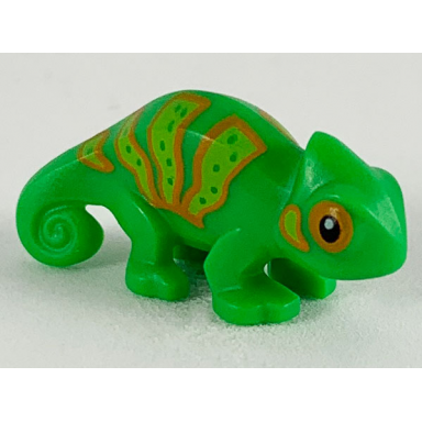 bright green chameleon with lime and orange stripes pattern
