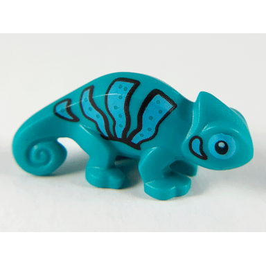 dark turquoise chameleon with black and bright light blue stripes pattern