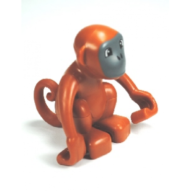 dark orange duplo monkey curled tail with dark bluish gray face pattern