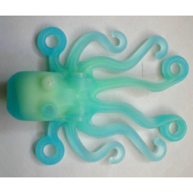 trans-light blue octopus with marbled glow in dark opaque pattern