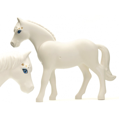 white horse belville with blue eyes and gold stars pattern