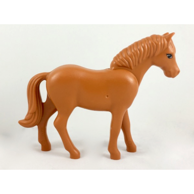 dark orange horse belville with black rimmed eyes with black pupils and whites pattern