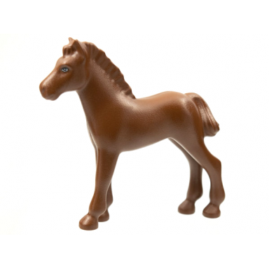 brown horse foal belville with black outlined eyes with eye whites and white pupils pattern