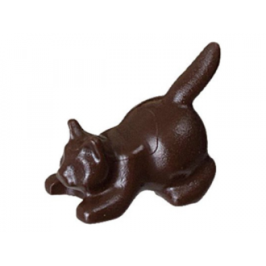 dark brown cat crouching