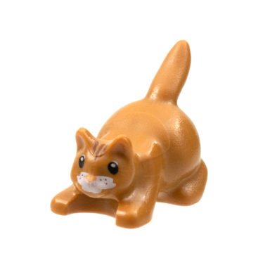 medium nougat cat crouching with black eyes dark brown stripes on head and white muzzle pattern