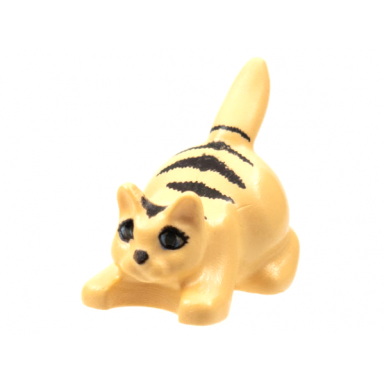 very light orange cat crouching with medium blue eyes black pupils nose and stripes pattern