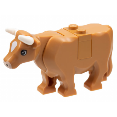 medium nougat cow with light nougat muzzle and white spot on head pattern with short horns plate on top