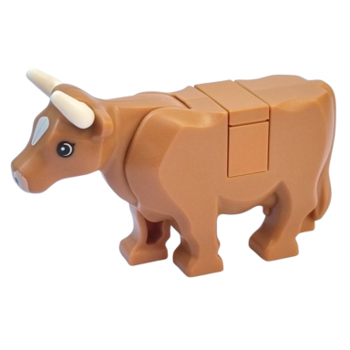 medium nougat cow with light nougat muzzle and white spot on head pattern with short horns tile on top