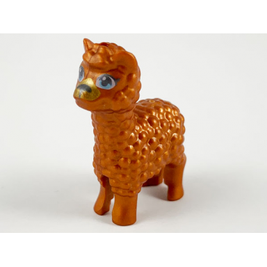 reddish copper alpaca llama friends with metallic light blue eyes dark silver nose and gold muzzle pattern