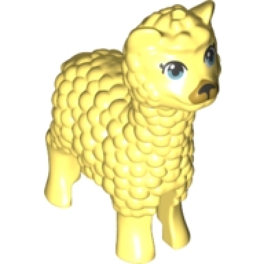bright light yellow alpaca llama friends with metallic light blue eyes dark silver nose and gold muzzle pattern