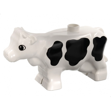 white duplo cow adult segmented legs with eyes and black spots pattern