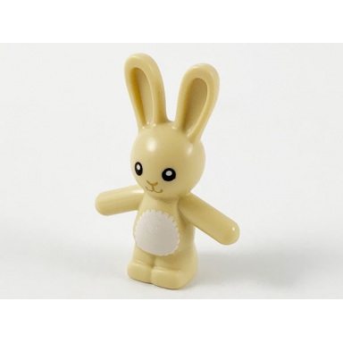 tan bunny rabbit standing with black eyes dark tan nose and mouth white stomach pattern