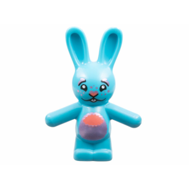medium azure bunny rabbit standing with coral and metallic pink nose and stomach dots and stars on face white teeth pattern bunchu