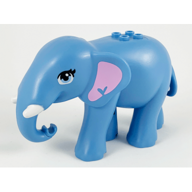 elephant friends style with bright light blue eyes with eyelashes bright pink inner ears and white tusks pattern