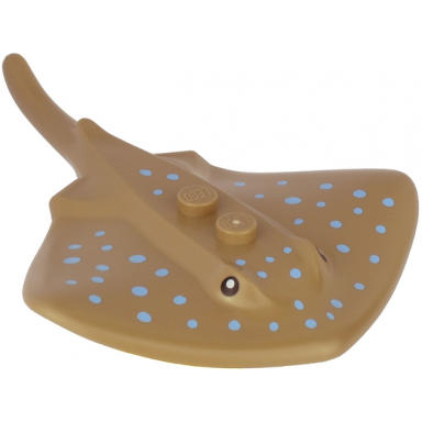 dark tan manta ray stingray with 2 studs with black eyes and bright light blue dots pattern
