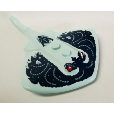light aqua manta ray stingray with 2 studs with red eyes dark blue and metallic light blue pattern
