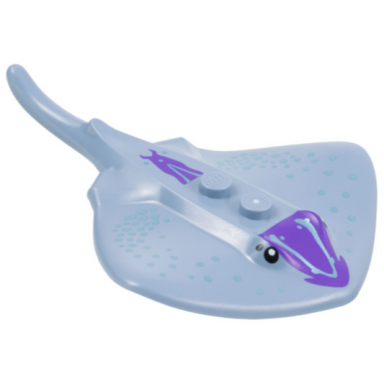 sand blue manta ray stingray with 2 studs with black eyes dark purple markings and metallic light blue spots pattern