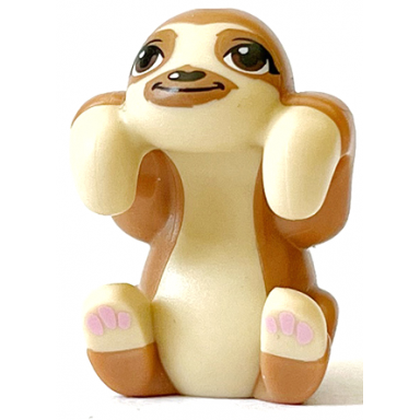 tan sloth friends with medium nougat fur and muzzle dark brown eyes and bright pink paw pads pattern