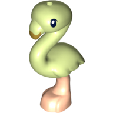 yellowish green bird flamingo friends with molded light nougat legs printed black eyes and gold beak pattern