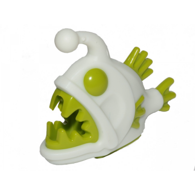 glow in dark white anglerfish with molded lime eyes fins and teeth pattern