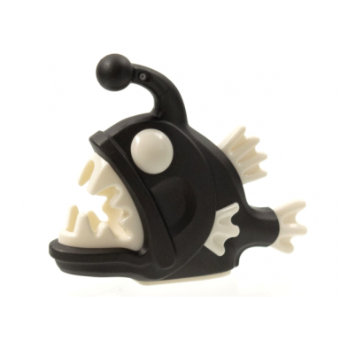 pearl dark gray anglerfish with molded white eyes fins and teeth pattern