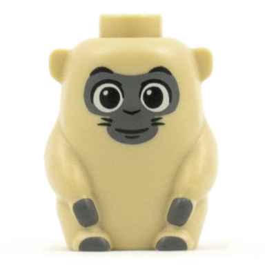 tan ongi short and stout with black open eyes grin and dark bluish gray face and paws pattern