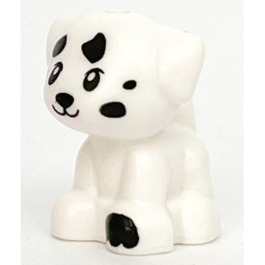 white dog friends puppy standing small with black paw and spots pattern elliot