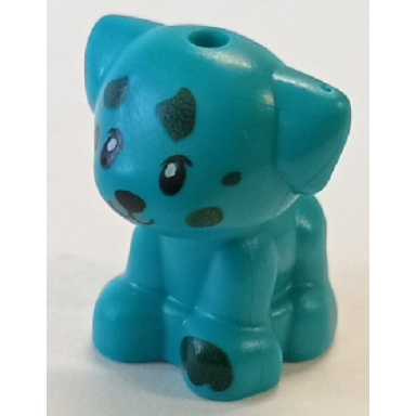 dark turquoise dog friends puppy standing small with dark green paw and spots pattern