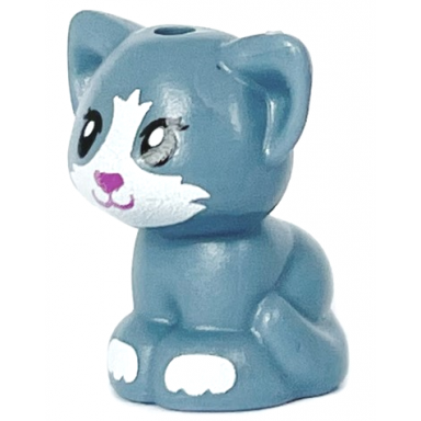 sand blue cat friends baby kitten sitting with black eyes dark pink nose and mouth and white muzzle and paws pattern