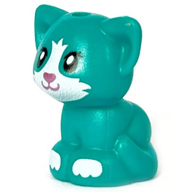 dark turquoise cat friends baby kitten sitting with metallic pink nose white muzzle and paws pattern