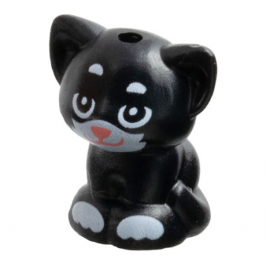 black cat friends baby kitten sitting with white eyes outline muzzle and paws and coral nose and mouth pattern shadow