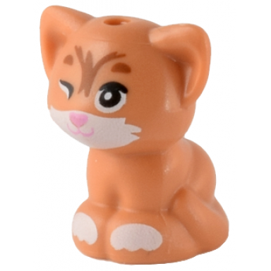 nougat cat friends baby kitten sitting with black eyes winking bright pink nose and white muzzle and paws pattern mittens