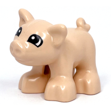 light nougat duplo pig baby piglet short with black eyes with white pupils pattern