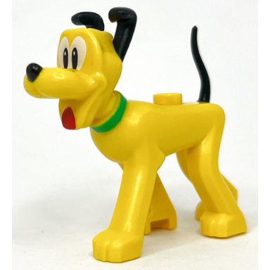 yellow dog disney with bright green collar red tongue black ears nose and tail and white eyes pattern pluto