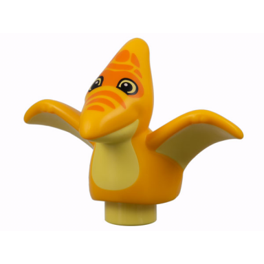 bright light orange duplo dinosaur pteranodon baby with bright light yellow chest and wings and orange markings pattern
