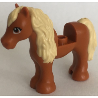 dark orange horse pony friends with 1 x 1 cutout with molded tan mane and tail and printed eyes pattern