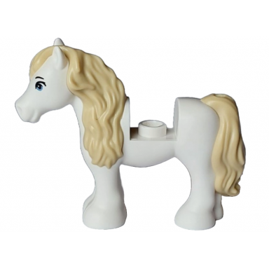 white horse pony friends with 1 x 1 cutout with molded tan mane and tail and printed sand blue eyes and black eyebrows pattern