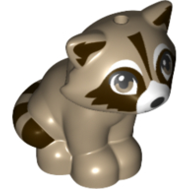dark tan raccoon friends with white muzzle black nose dark brown markings on face ears and tail pattern