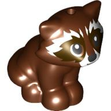 reddish brown raccoon friends with white muzzle black nose and dark brown markings on face pattern