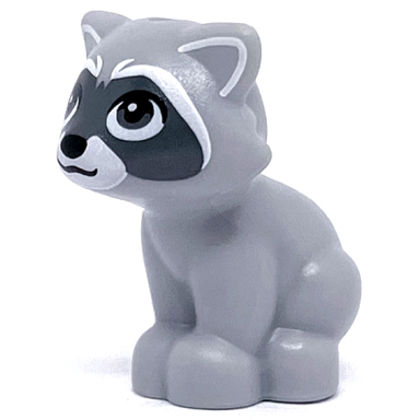 light bluish gray raccoon friends with white muzzle black nose dark bluish gray markings on face and tail pattern